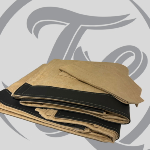 set zijgordijnen met een leren bies