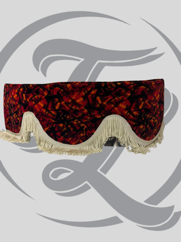 rode pluche raamband met creme korte franjes